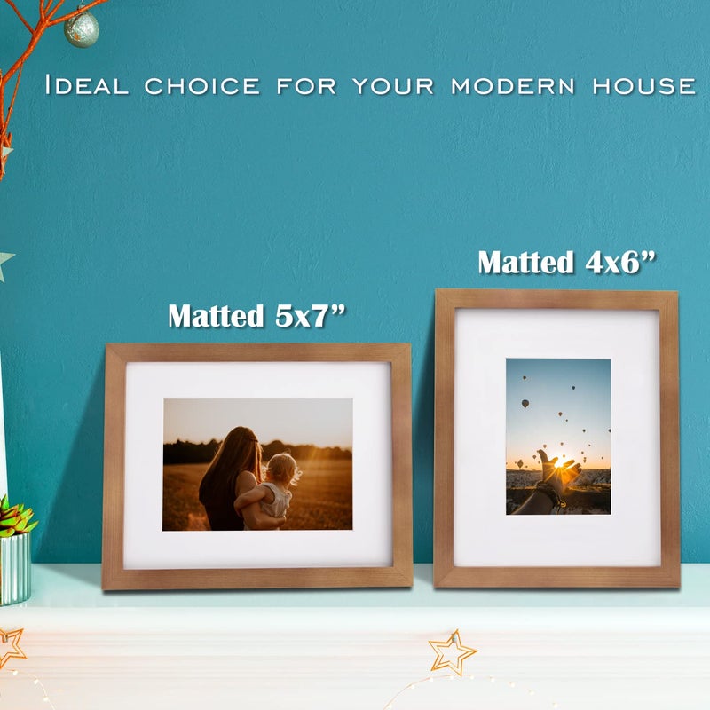 Egofine 8x10 Picture Frames 4 Pack, for Pictures 4x6 or 5x7 with Mat Made of Solid Wood Covered by Plexiglass for Table Top Display and Wall Mounting Photo Frames, Light Brown - Image 5